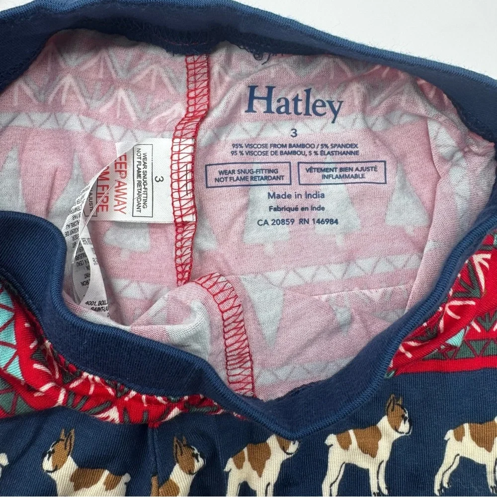 Hatley Bamboo Red/Navy Festive Frenchie Bulldog Dog Kids‎ Pajama Set, 3